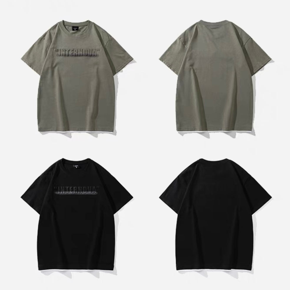 ラウンドネックアルファベット半袖Tシャツ M1004