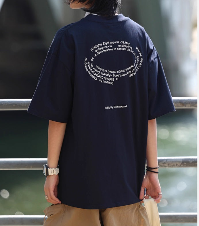 バックプリント半袖カジュアルコットンTシャツ M0998