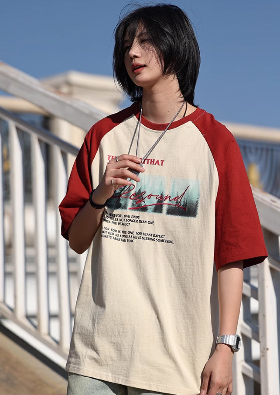 プリントラグラン半袖Tシャツ M1006