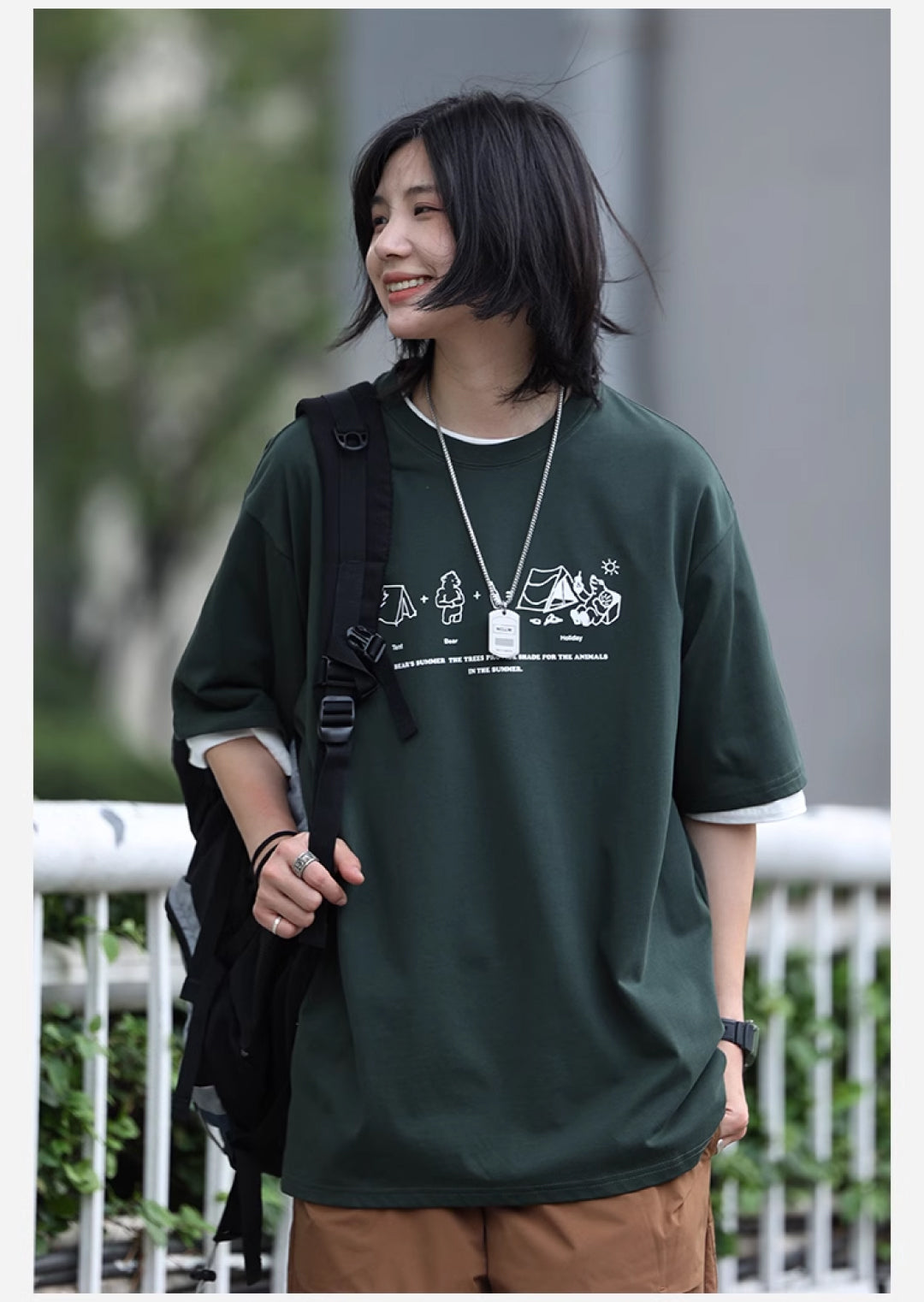 オーバーサイズカジュアルプリント半袖Tシャツ M1028