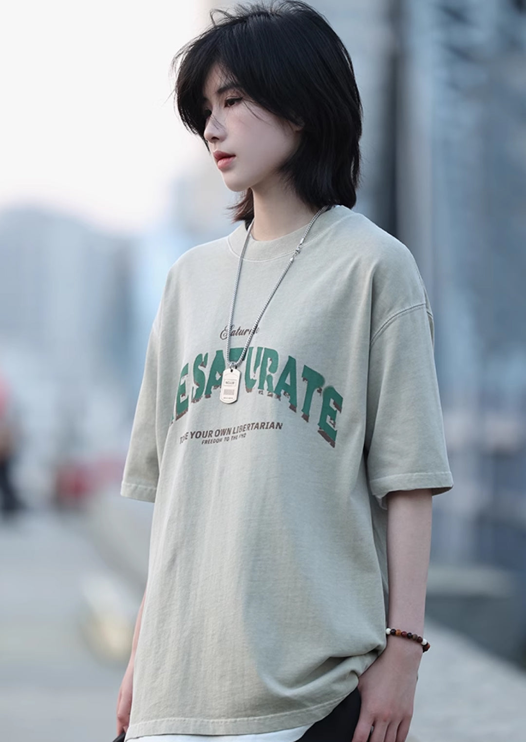 ウォッシュドプリント半袖Tシャツ M1039