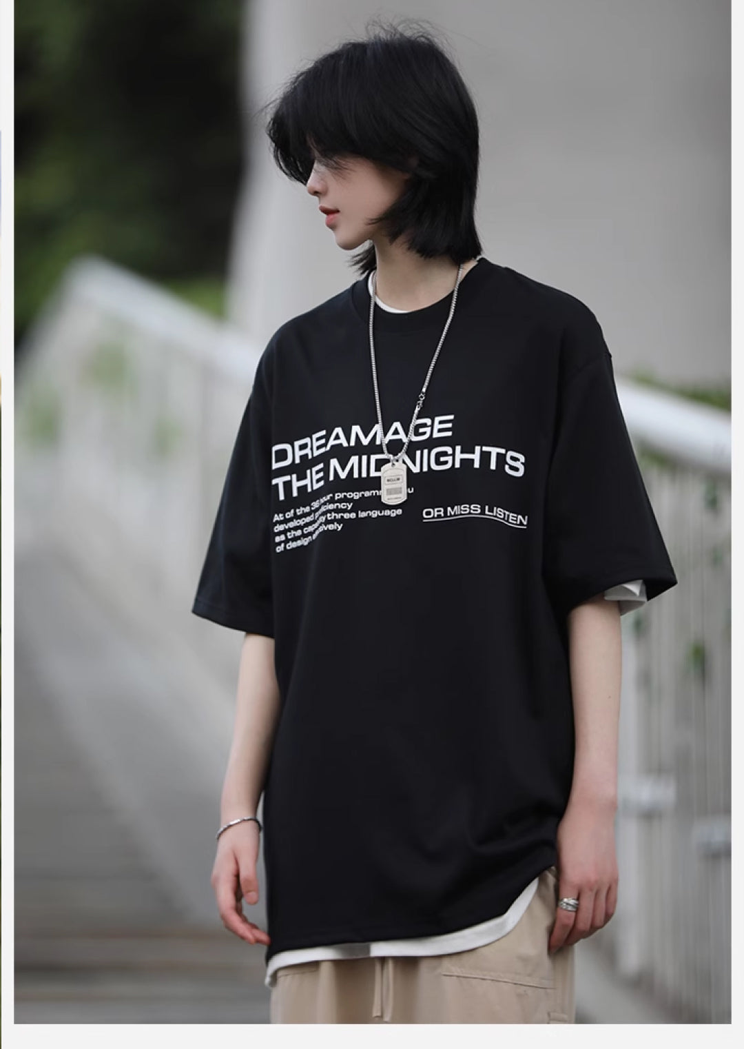 オーバーサイズアルファベットプリント半袖Tシャツ M1044