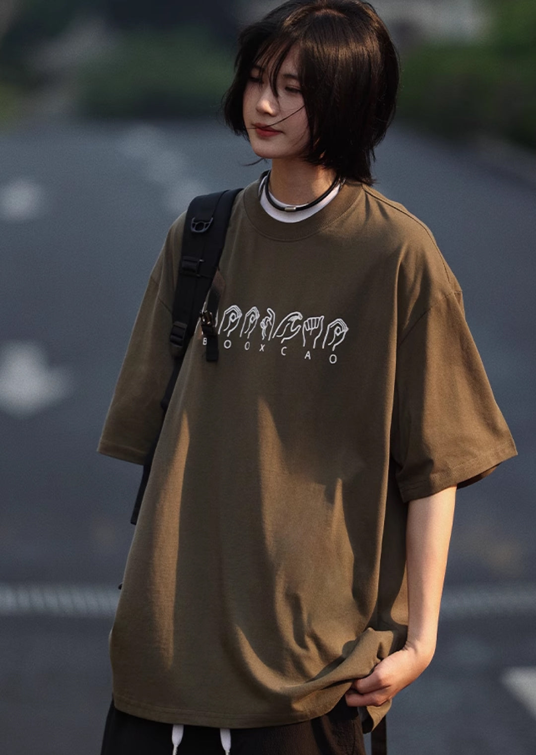 コットンプリント半袖Tシャツ  M1049