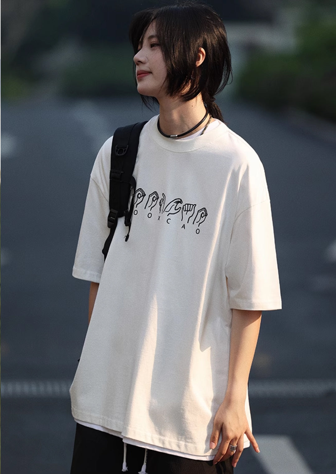 コットンプリント半袖Tシャツ  M1049