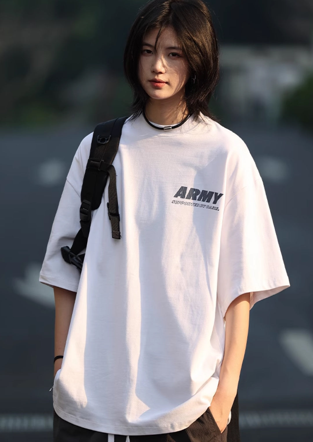 オーバーサイズ半袖コットンカジュアルTシャツ M1058