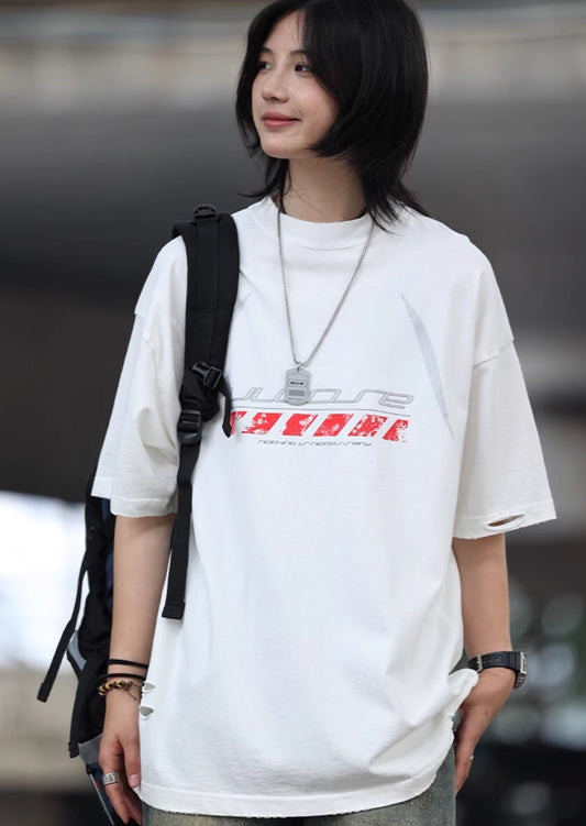 バックプリントカジュアル半袖Tシャツ M1063