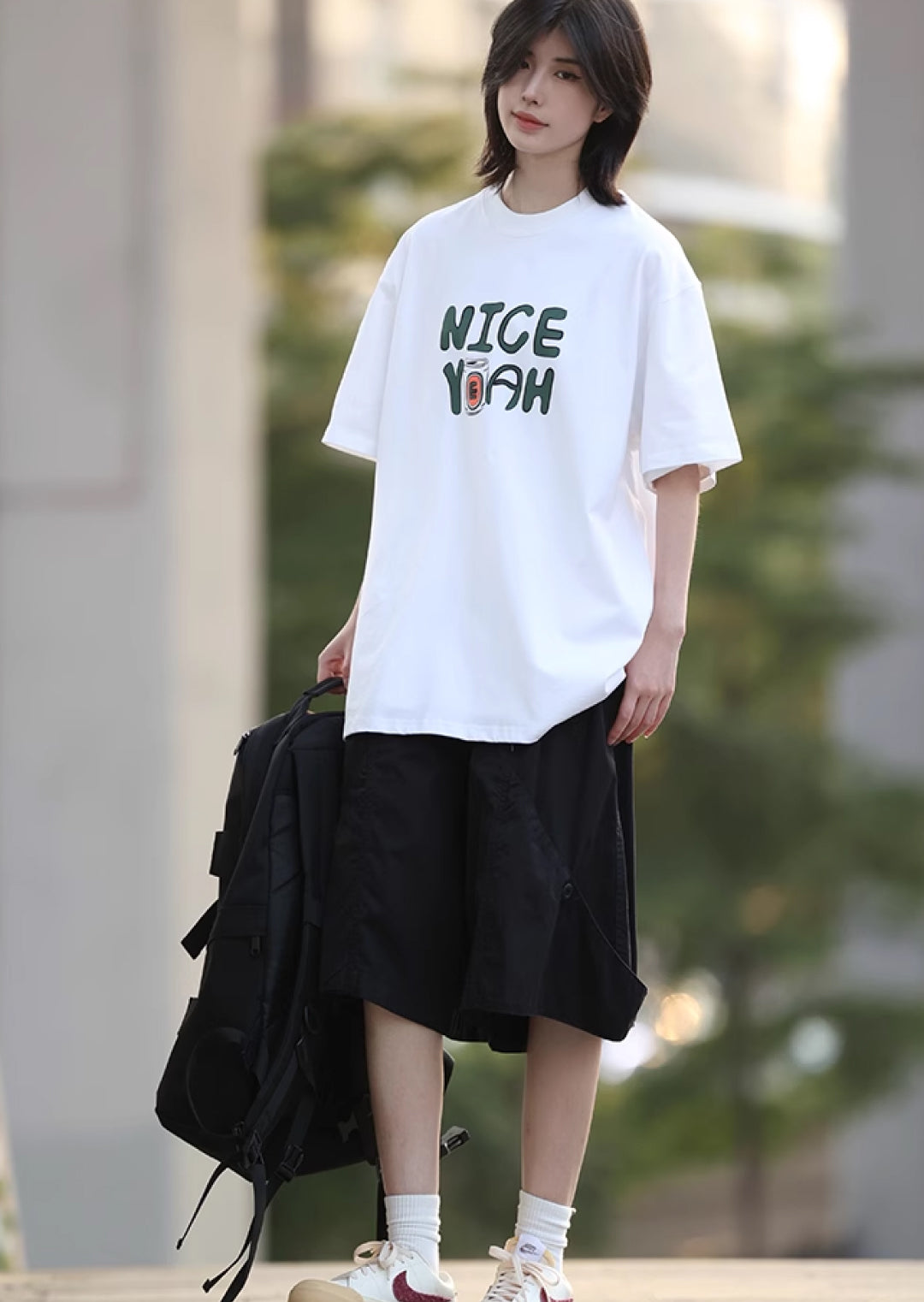 カジュアルプリント半袖コットンTシャツ M1080