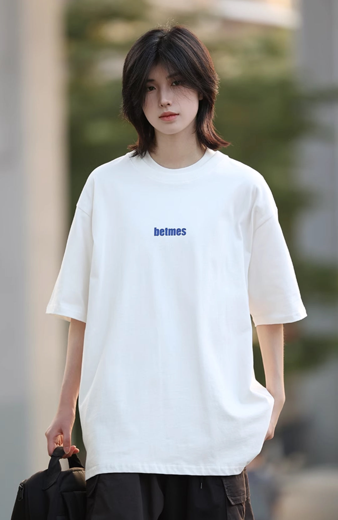 ワンポイントラウンドネック半袖コットンTシャツ M1083