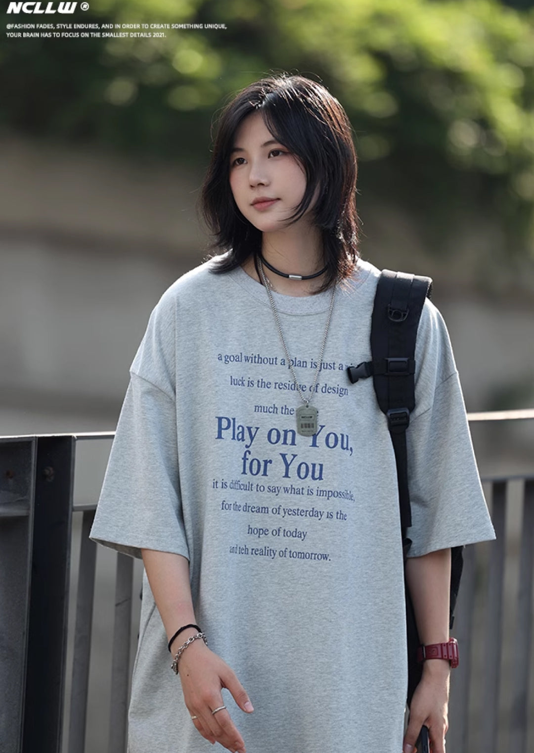 アメカジ風プリントオーバーサイズ半袖Tシャツ M1088