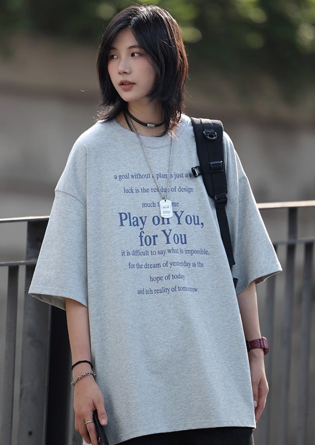 アメカジ風プリントオーバーサイズ半袖Tシャツ M1088