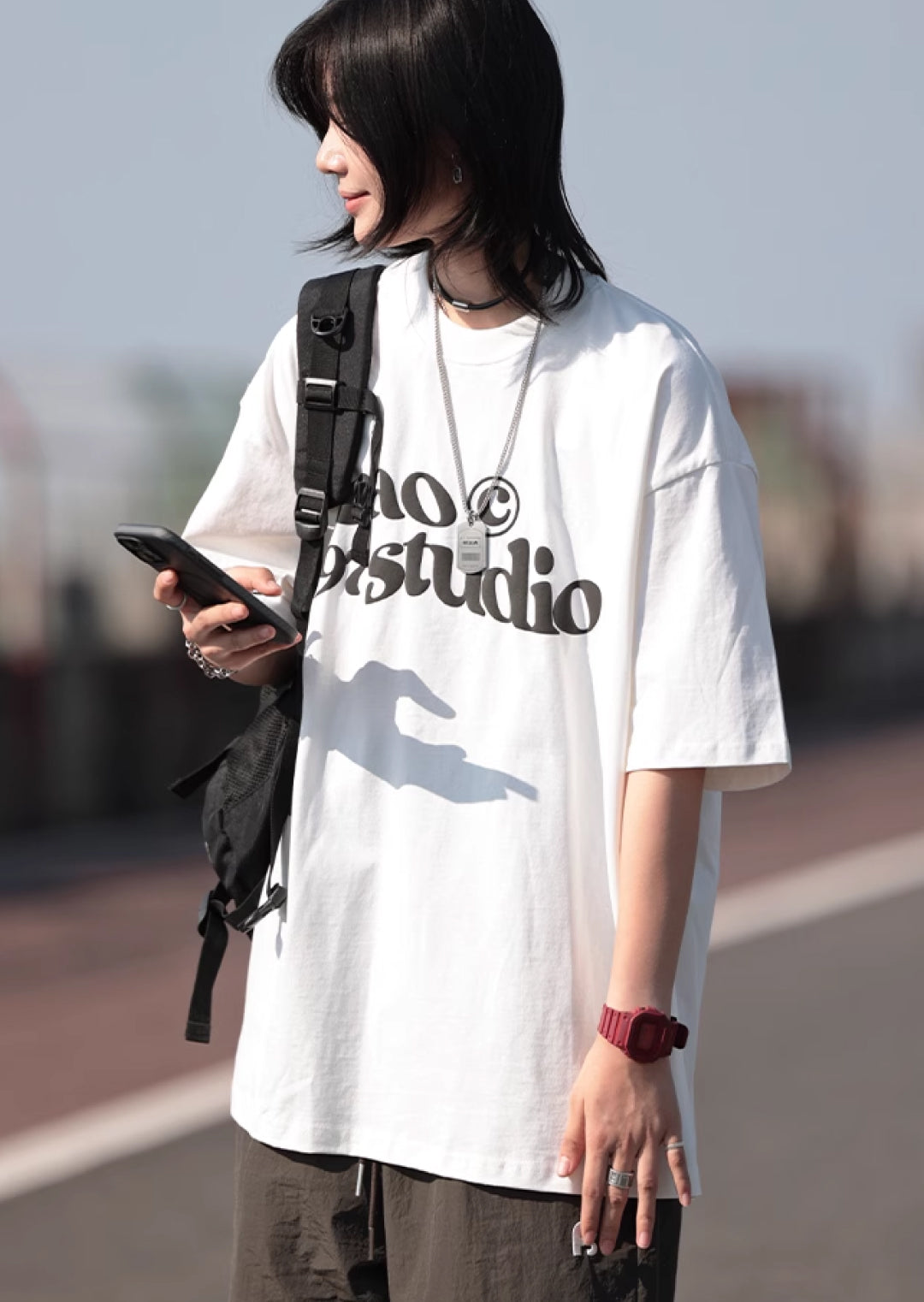 カジュアルロゴプリント半袖Tシャツ M1095